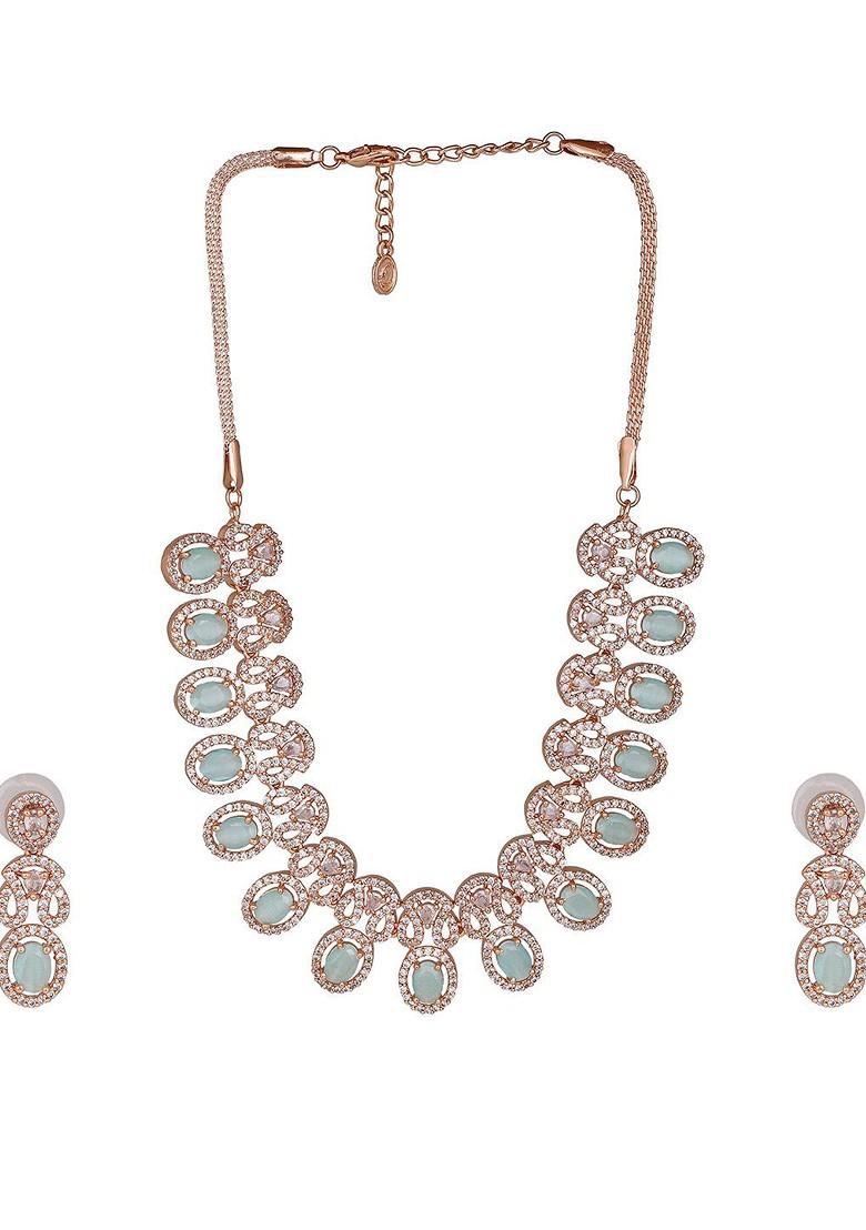 Rose Gold Cz Gold Plated Necklace Set