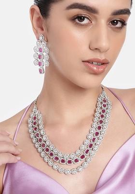 Pink Solid Gold Plated Necklace Set