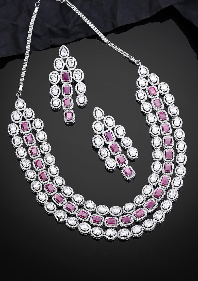 Pink Solid Gold Plated Necklace Set