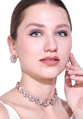 Rose Gold Studded Gold Plated Necklace Set
