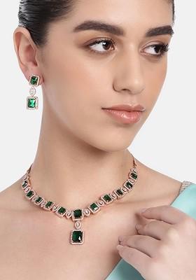 Green Solid Gold Plated Necklace Set