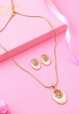 Orange Crystals Gold Plated Necklace Set