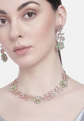 Sea Green Solid Gold Plated Necklace Set