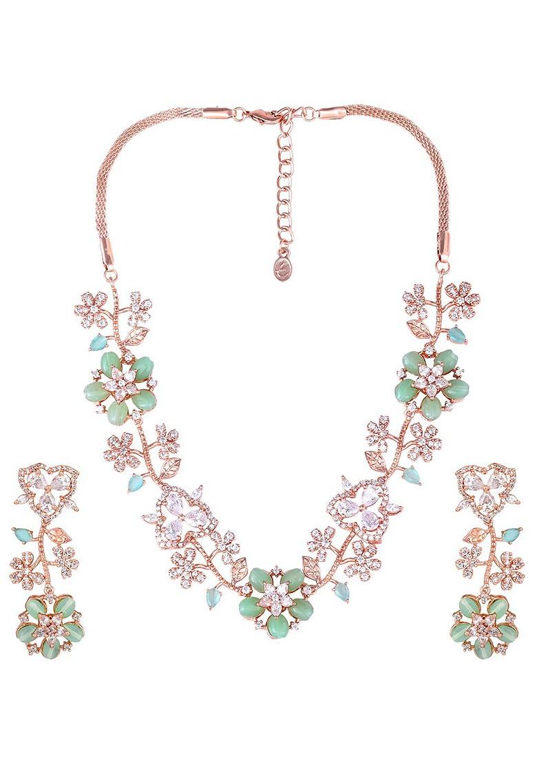 Sea Green Solid Gold Plated Necklace Set