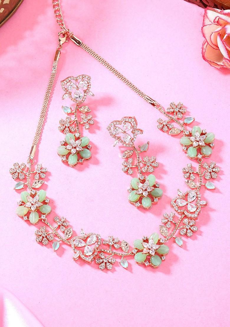Sea Green Solid Gold Plated Necklace Set