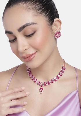Rose Gold Cz Gold Plated Necklace Set