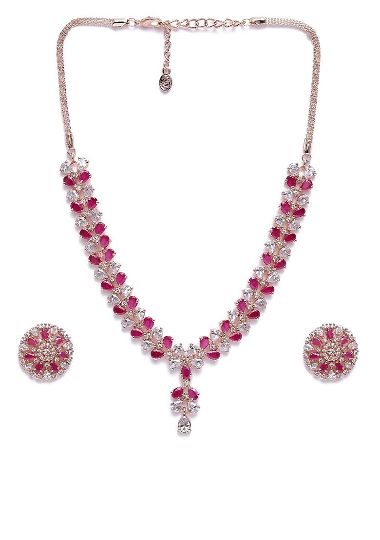 Rose Gold Cz Gold Plated Necklace Set