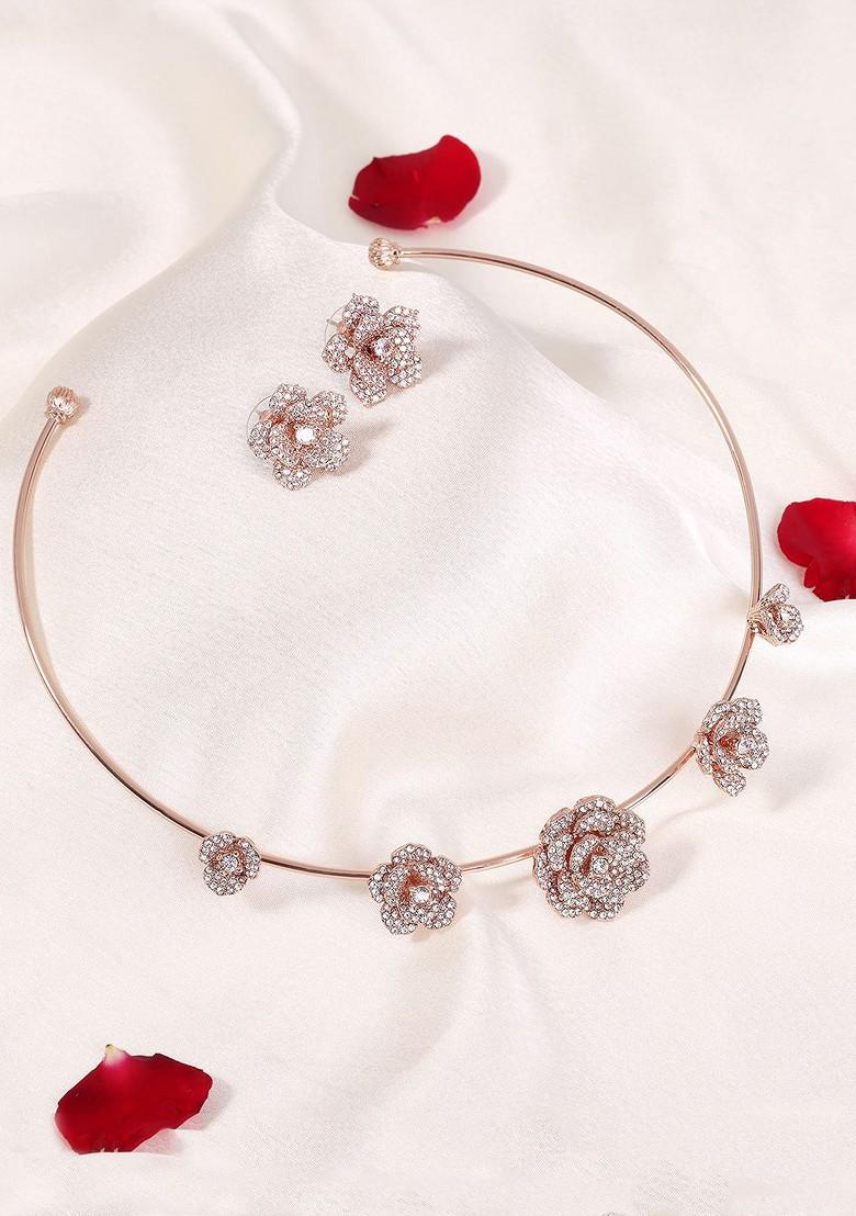Rose Gold Studded Gold Plated Necklace Set