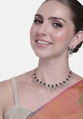 Green Studded Gold Plated Necklace Set