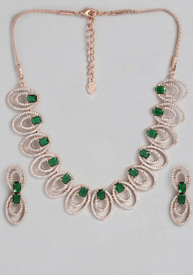 Green Studded Gold Plated Necklace Set
