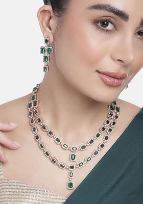 Green Solid Gold Plated Necklace Set