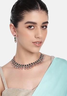 Green Solid Gold Plated Necklace Set