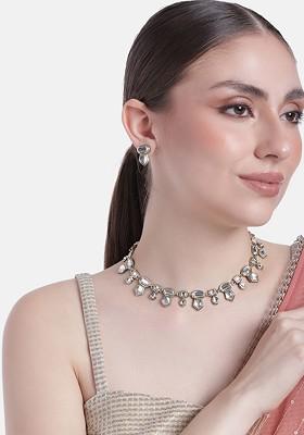 White Studded Gold Plated Necklace Set