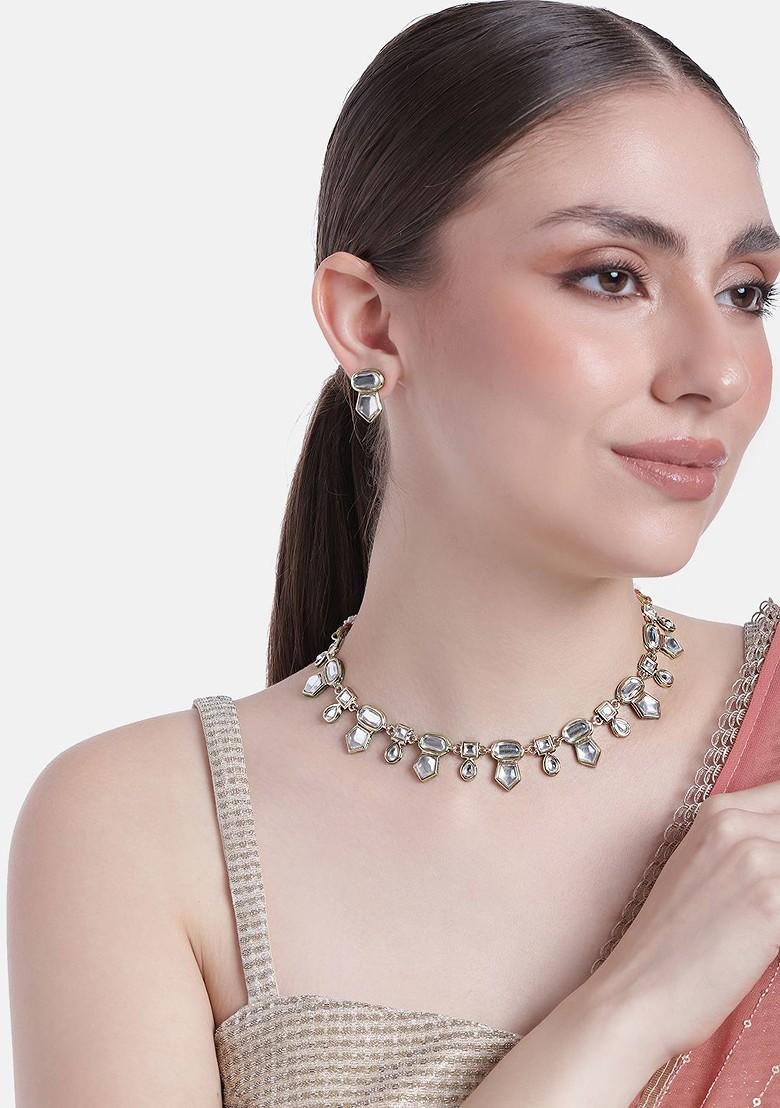 White Studded Gold Plated Necklace Set