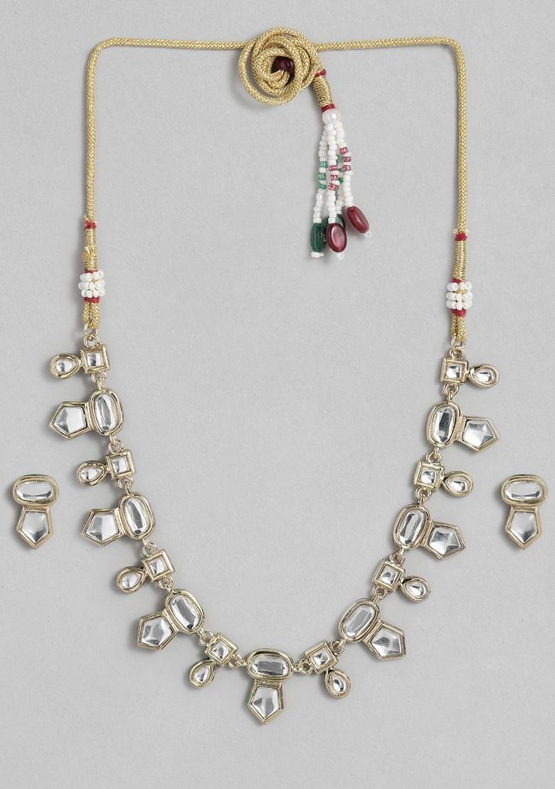 White Studded Gold Plated Necklace Set