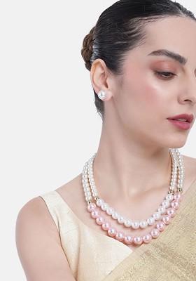 Pink Solid Gold Plated Necklace Set