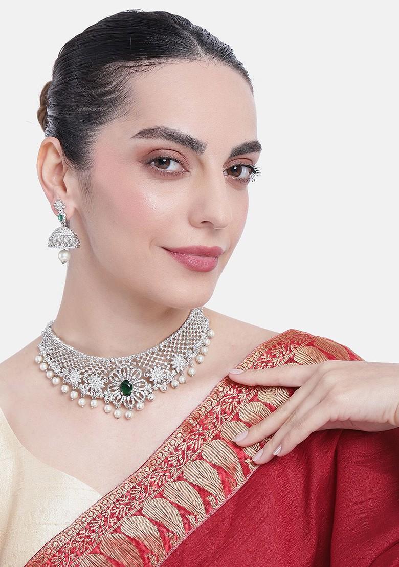 Silver Studded Rhodium Plated Necklace Set