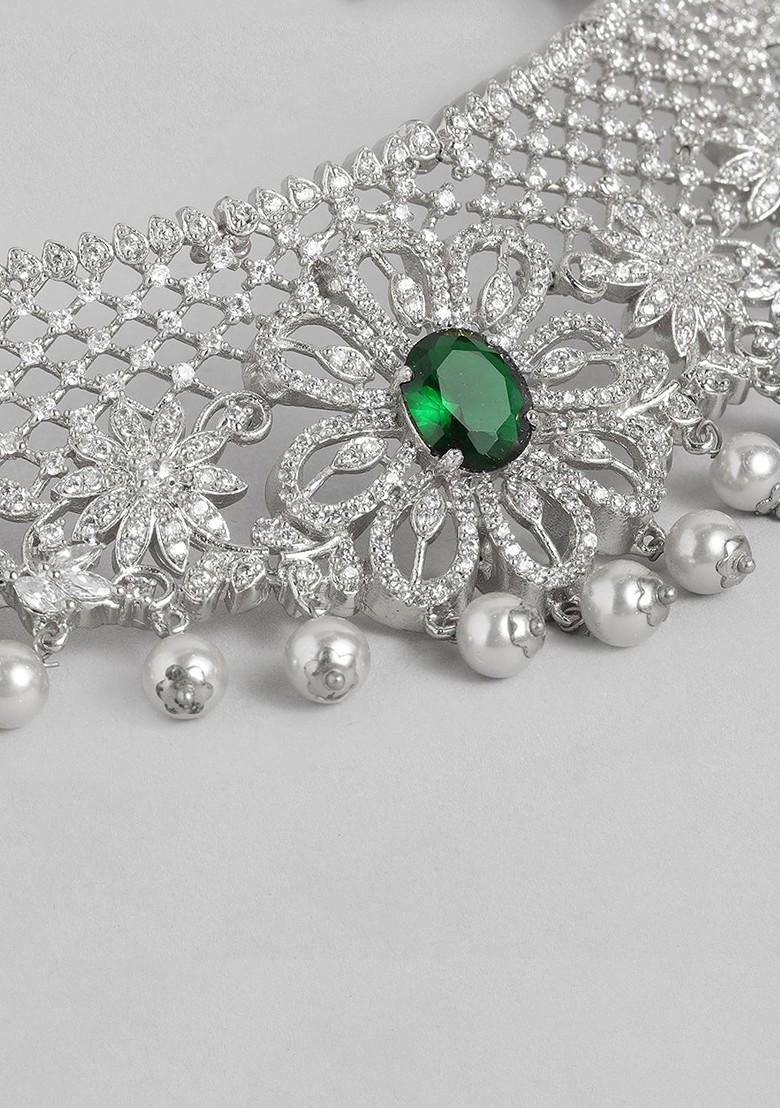 Silver Studded Rhodium Plated Necklace Set