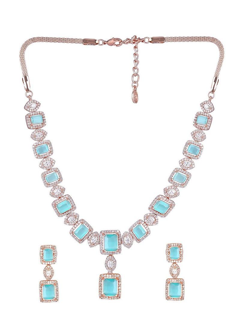 Green Studded Gold Plated Necklace Set