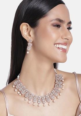Rose Gold Cz Gold Plated Necklace Set