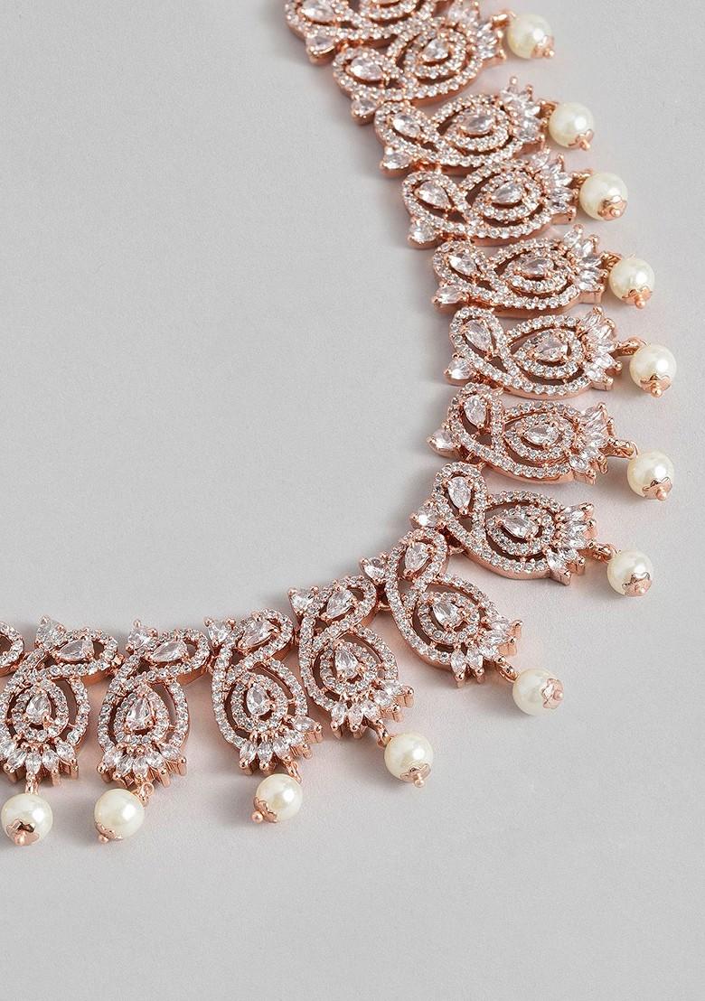 Rose Gold Cz Gold Plated Necklace Set