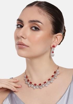 Pink Studded Gold Plated Necklace Set