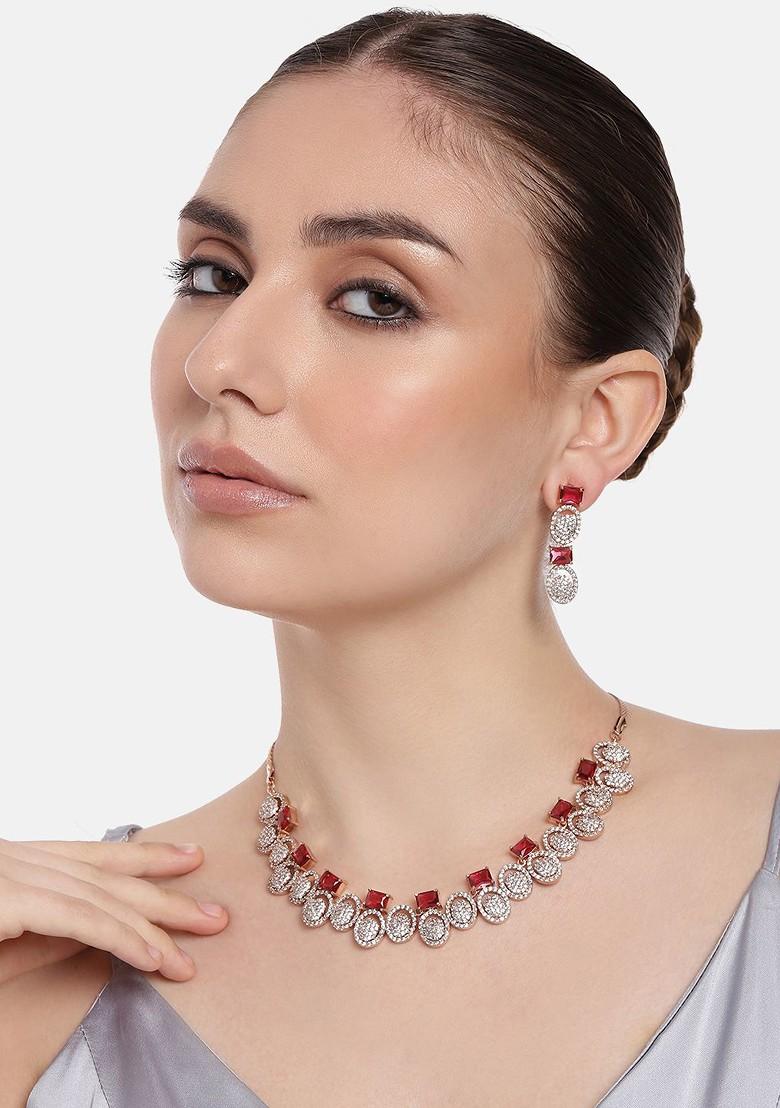 Pink Studded Gold Plated Necklace Set