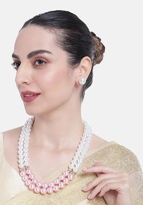 Pink Solid Gold Plated Necklace Set