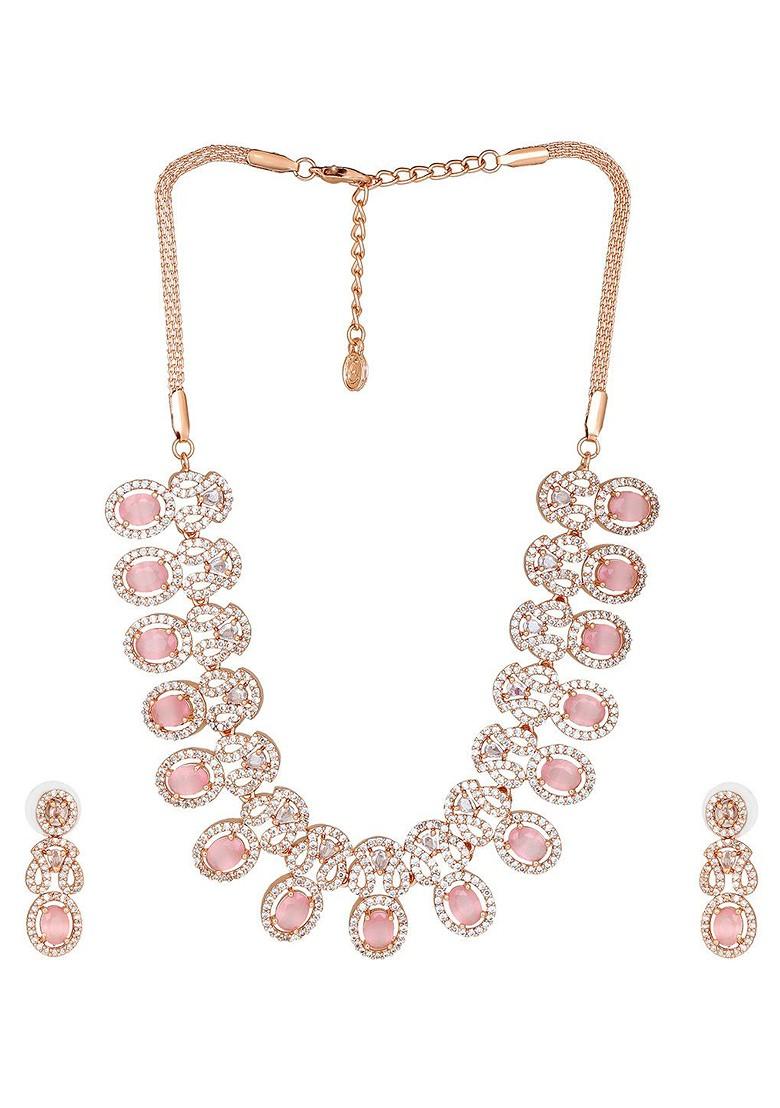 Rose Pink Cz Gold Plated Necklace Set