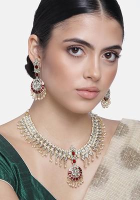 White Solid Gold Plated Necklace Set