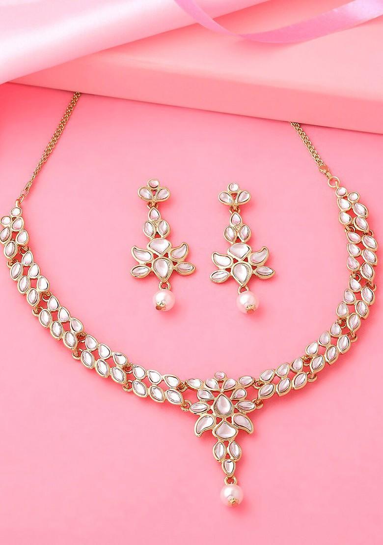 White Solid Gold Plated Necklace Set