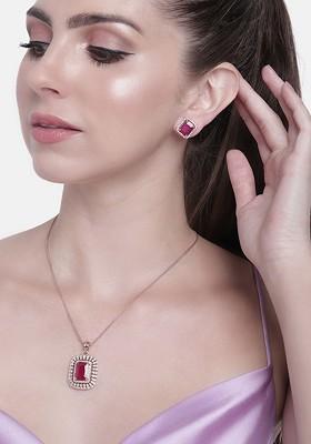 Pink Studded Gold Plated Necklace Set
