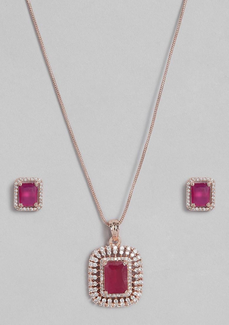 Pink Studded Gold Plated Necklace Set