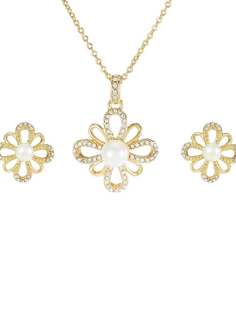 White Studded Gold Plated Necklace Set