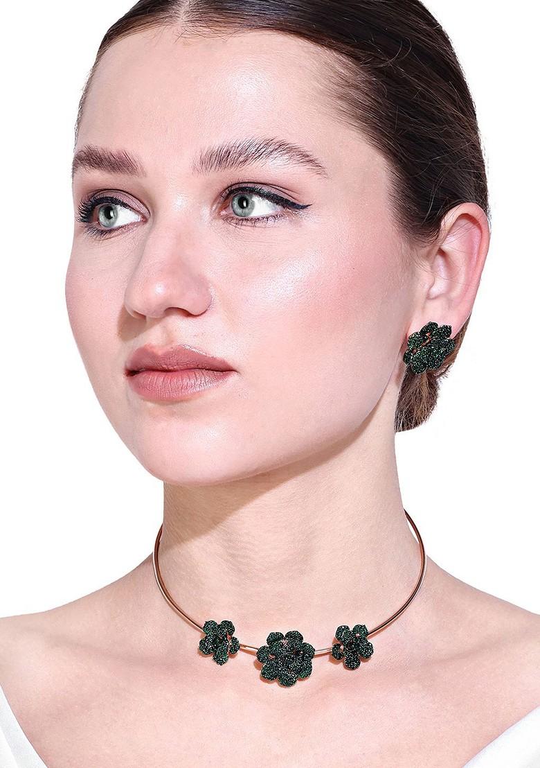 Rose Gold Studded Gold Plated Necklace Set