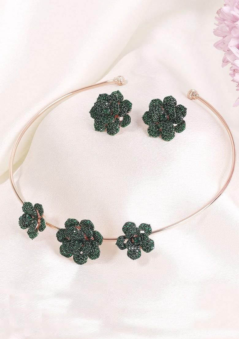 Rose Gold Studded Gold Plated Necklace Set