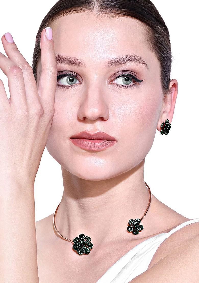 Rose Gold Studded Gold Plated Necklace Set