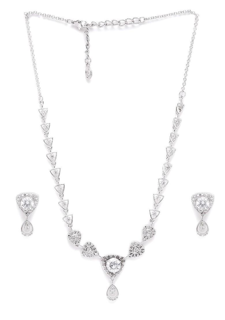 White Studded Rhodium Plated Necklace Set