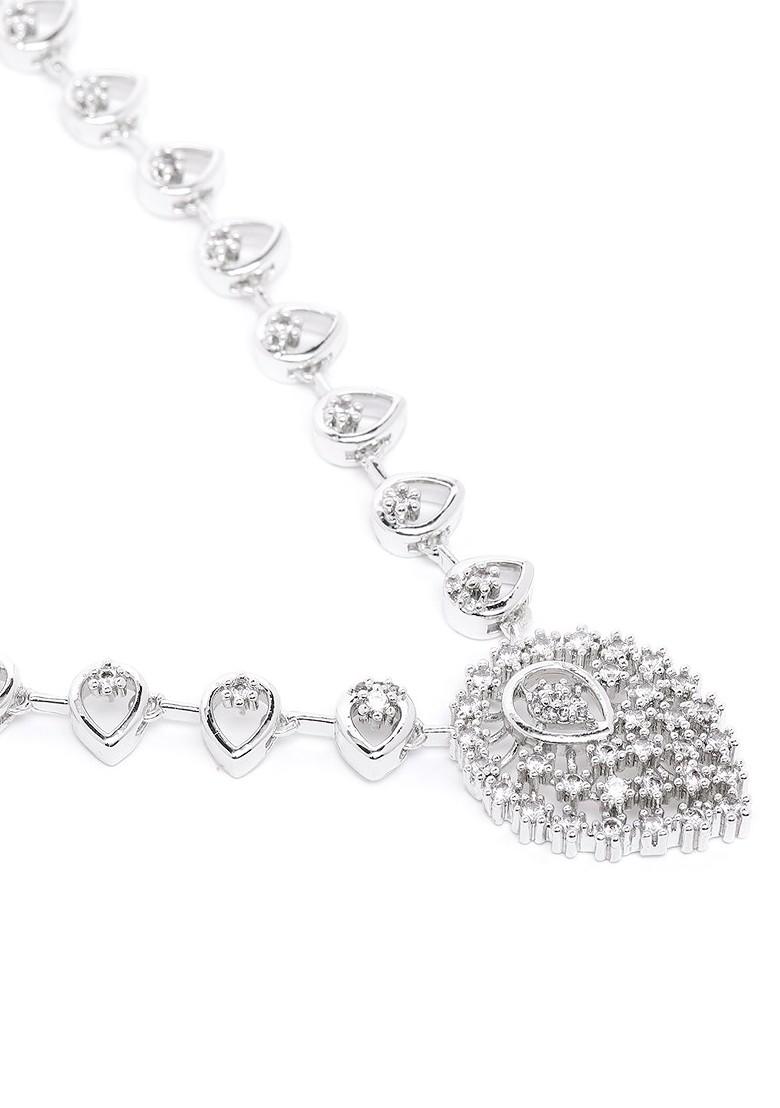 White Studded Rhodium Plated Necklace Set