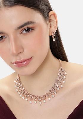 White Studded Gold Plated Necklace Set