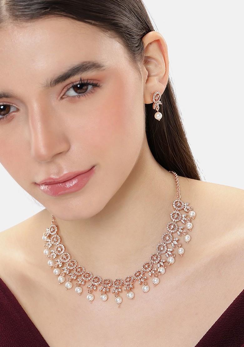 White Studded Gold Plated Necklace Set