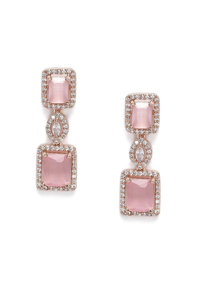 Pink Cz Gold Plated Necklace Set
