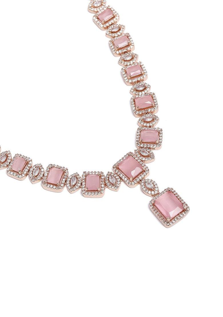 Pink Cz Gold Plated Necklace Set