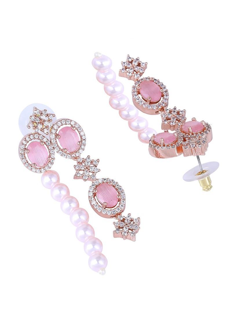 Pink Studded Gold Plated Necklace Set