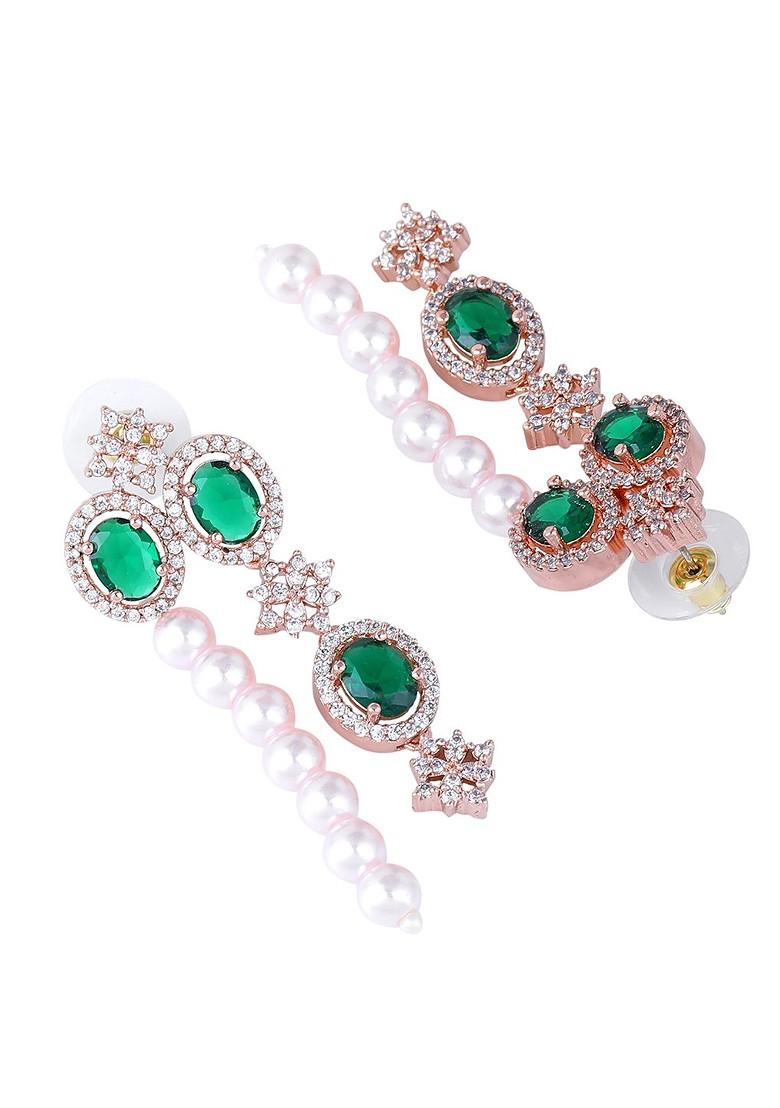 Green Studded Gold Plated Necklace Set