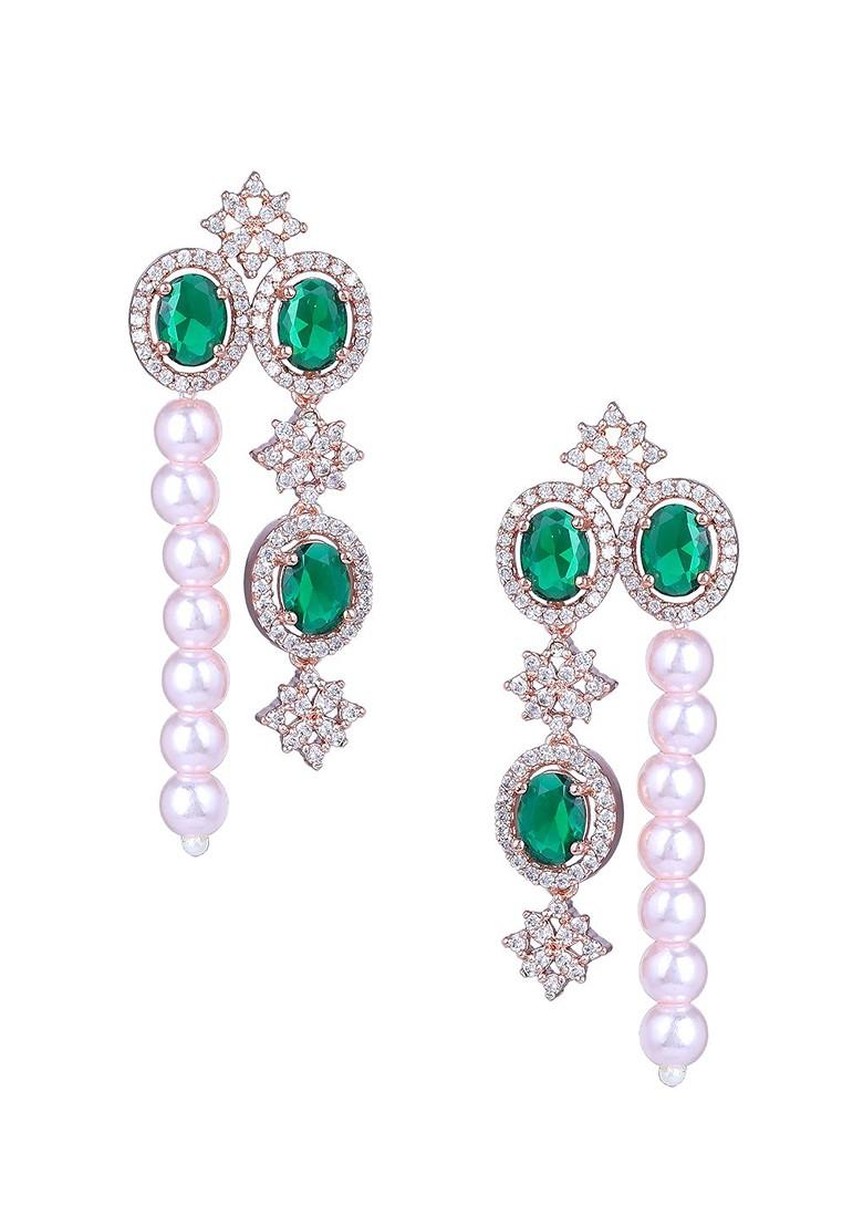 Green Studded Gold Plated Necklace Set