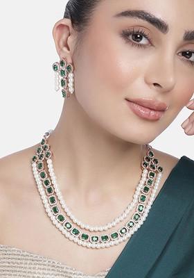 Green Solid Gold Plated Necklace Set