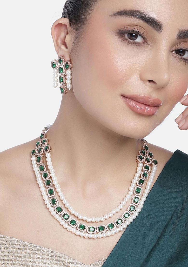 Green Solid Gold Plated Necklace Set