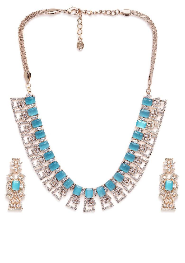 Turquoise Blue Studded Gold Plated Necklace Set