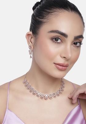 White Studded Gold Plated Necklace Set